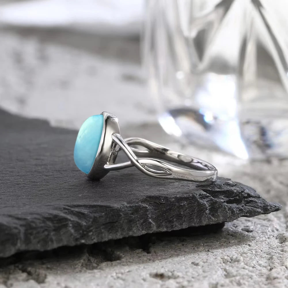 S925 Sterling Silver Aquamarine Rings Simple Rings Blue Natural Stone Oval 8*10mm Party Gifts Fine Jewelry Rings For Women