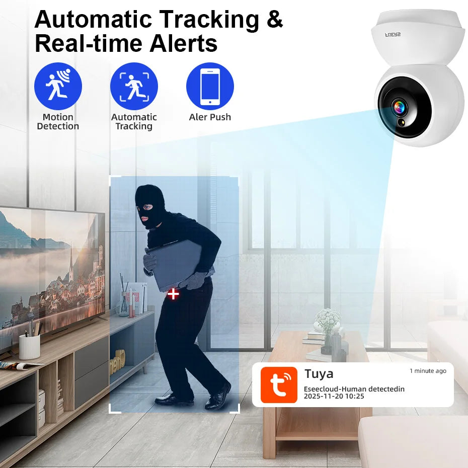 FUERS 4K 8MP WiFi IP Camera With Adjustable Bracket Tuya Smart Home Security Wireless Surveillance Camera Baby Monitor Mini Cam