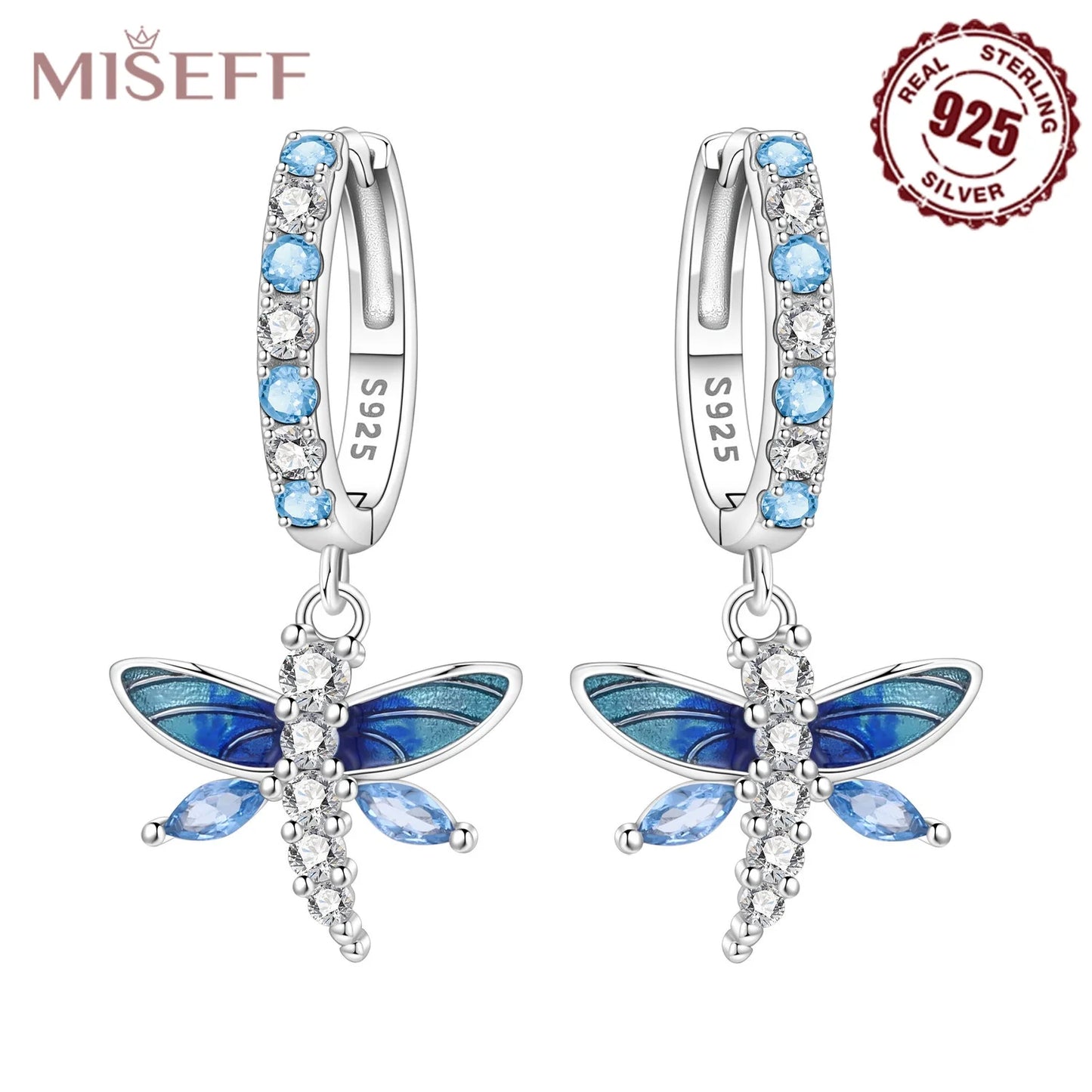 MISEFF S925 Sterling Silver Earring Exquisite Insect Gradient Dragonfly Earrings Original Jewelry Birthday Gifts For Women