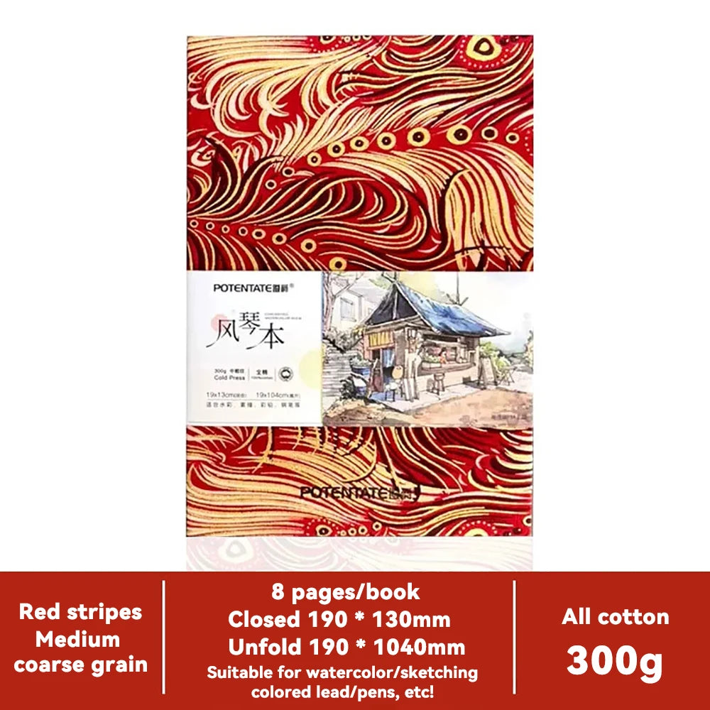 100% Cotton Square Watercolor Sketchbook 300gsm Paper Folded Drawing Pad Organ Sketch Notebook Student Watercolor Journal Book