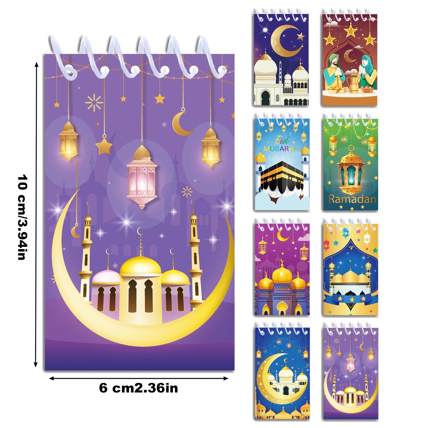 8pcs Eid Mubarak Mini Spiral Pocket Notebooks Memo Pad Coil Booklet Notepad For Office Stationery School Party Supplies