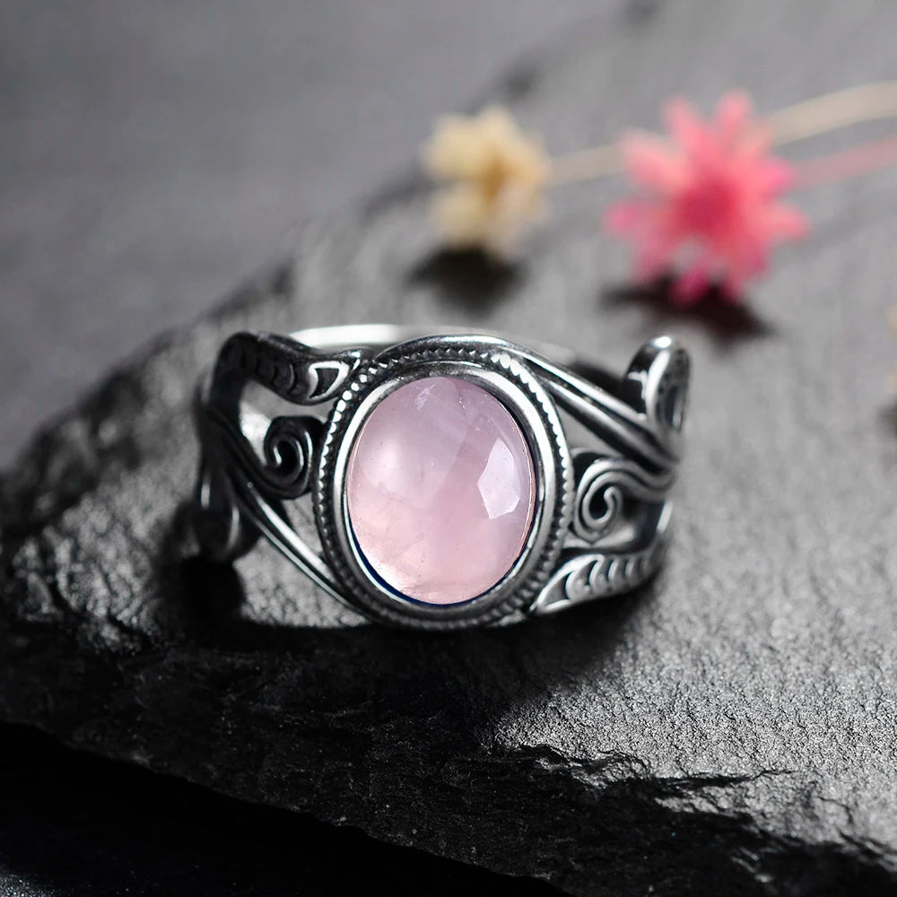 Natural 8x10MM Tiger's Eye Rings Vintage S925 Silver Finger Ring for Women Gift Luxury Rhodochrosite Stone Jewelry