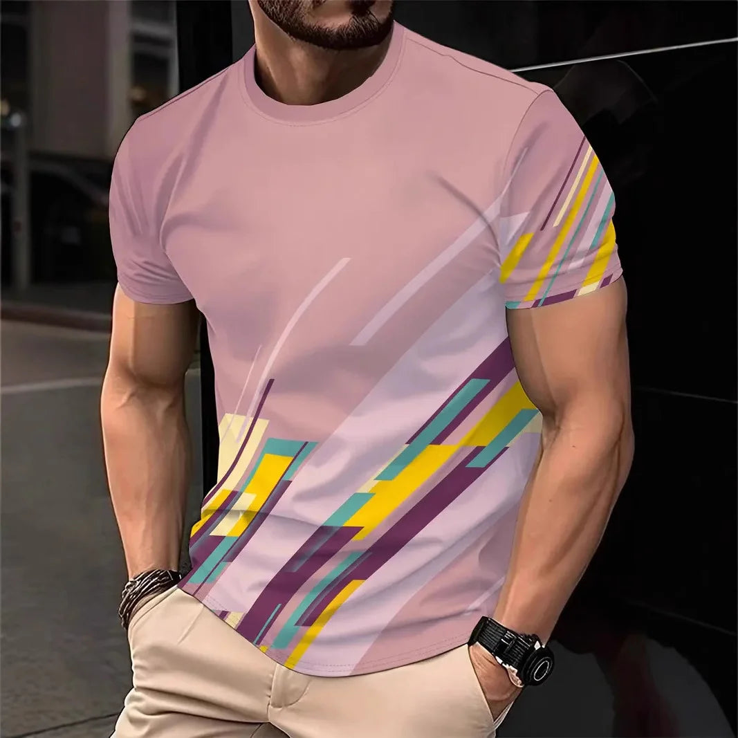 2025 Casual Striped T Shirt For Mens Short Sleeve Tops Oversized T-Shirts O-Neck Pullover Street Men's Shirts Tee Summer Apparel