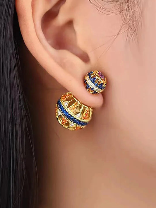 Vintage Hollow Ball Cubic Zirconia Decor Stud Earrings For Women's Daily Wear