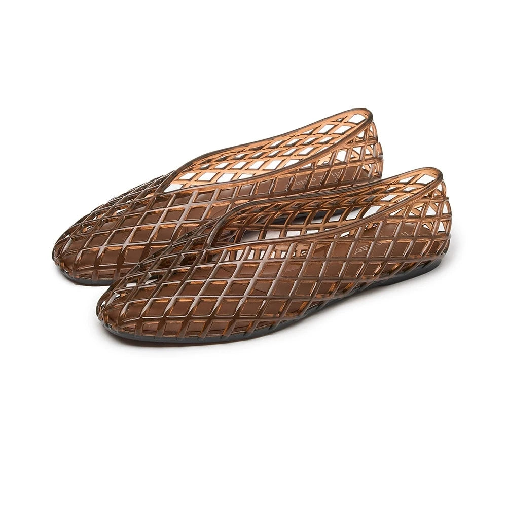 Women's Colorful Hollow Grid Flat Sandals Summer Ladies Flat Jelly Shoe DIY Non-slip Vacation Beach Shoes with Shoes Accessories