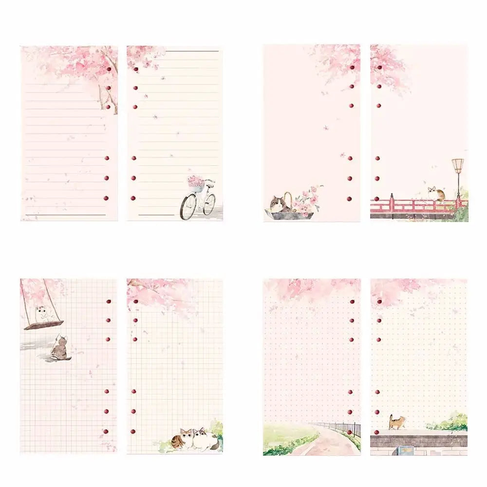 New 80 Sheets Kawaii Sakura And Cat A6 Loose Leaf Notebook Refill Spiral Binder Inner Pages Line Grid Blank Agenda