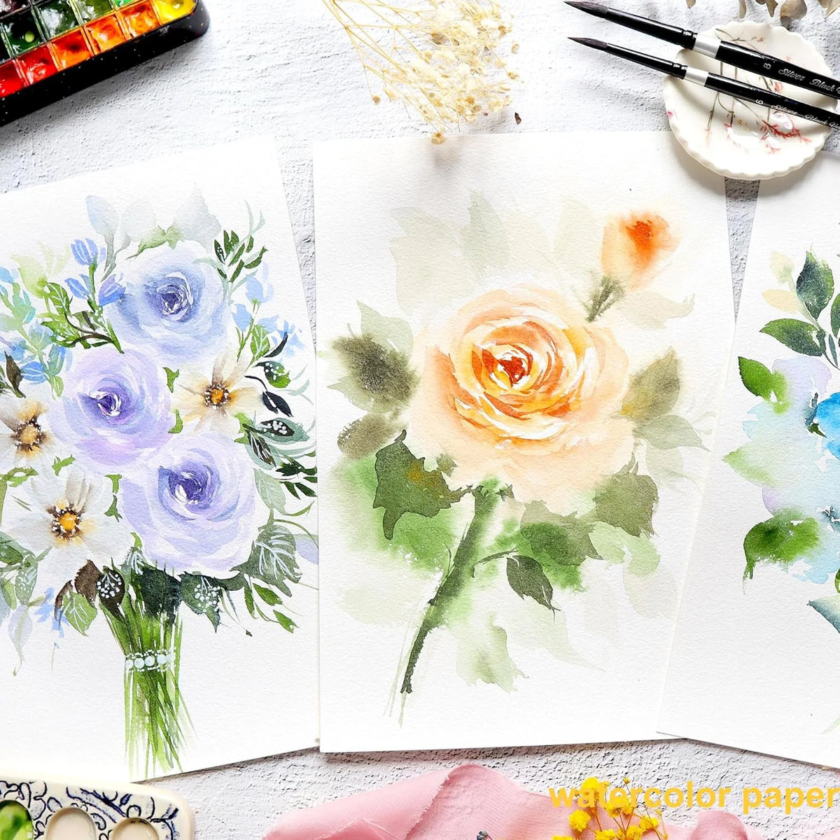 A4/A5 300GSM Watercolor Sketchbook 16 Sheets, Acid Free Plain Thick Art Paper Pad, Textured Notebook for Watercolor Gouache Acry
