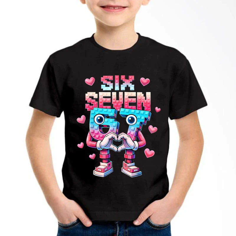 New Funny Six Seven Italian Brainrot 67 Number Graphic Print T-Shirt Boy/Girl Summer Short Sleeved Kids Comfortable Tshirt Top