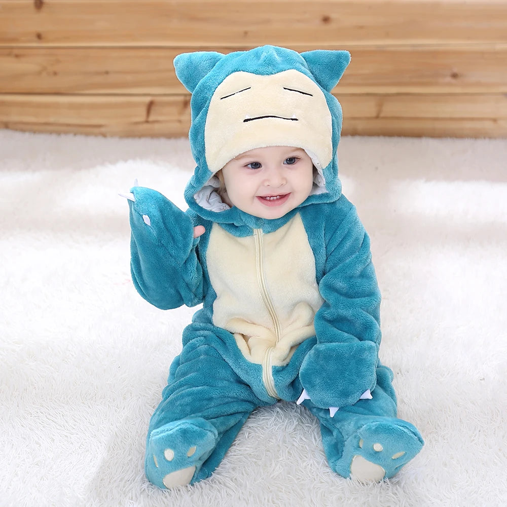 Anime Baby Romper pikachu Snorlax Onesie Newborn Boy Girl Clothes Flannel Soft Pajama Halloween Jumpsuit Kawaii Toddler Outfit