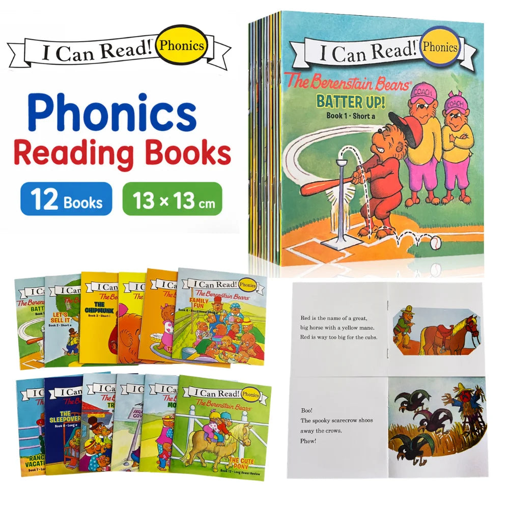 12 Books I Can Read Phonics Berenstain Bears Picture Book for Kids Baby Learning To Read Bedtime Educational English Books
