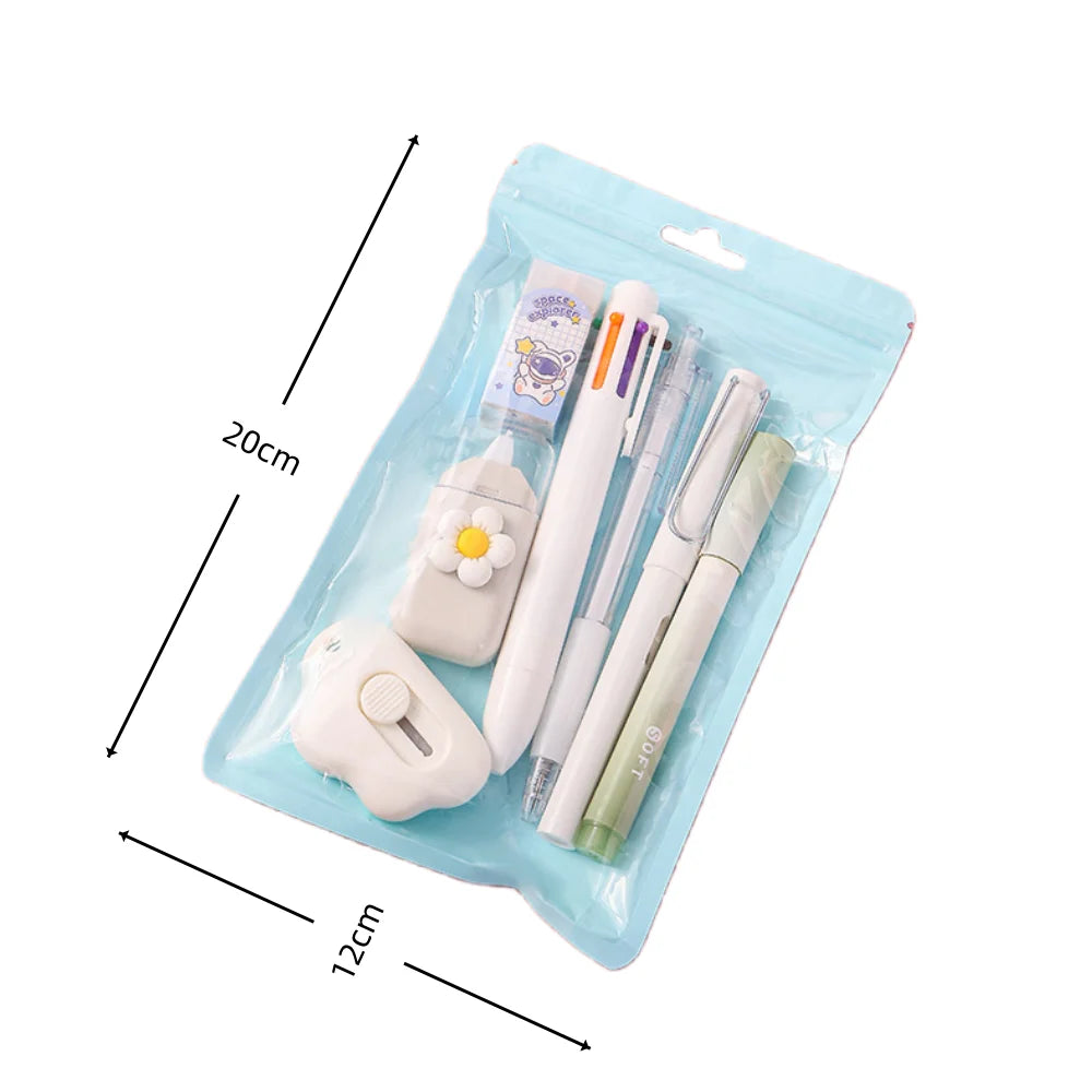 7-In-1 Stationery Set Children Back To School Gel Pen Highlighter Ballpoint Pen Eternal Pencil Tape Eraser Kids Prize Xmas Gift