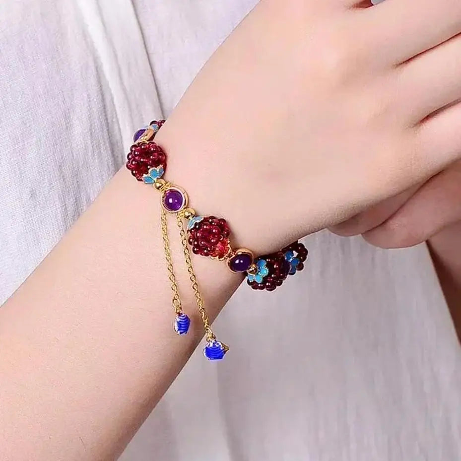 Vintage Simple Bohemia Fashion Natural Garnet Stone Ethnic Bracelet Multi-Circle Pomegranate Crystal Charming Bracelet Gifts