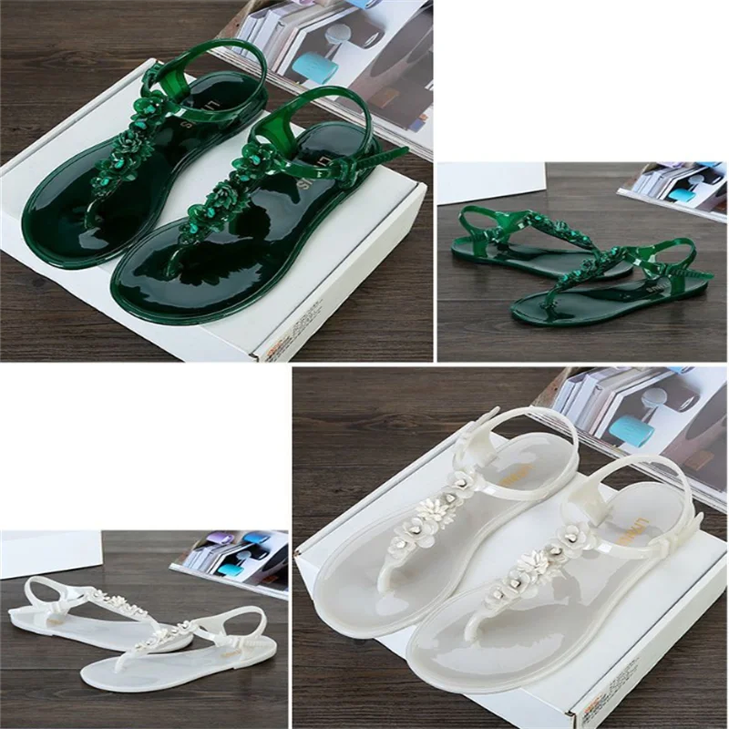 Sandals Women's Anti-slip Jelly Soft Sole Outer Wear Beach Waterproof Women Sandals Flat Bottom Hollow Flower Slippers