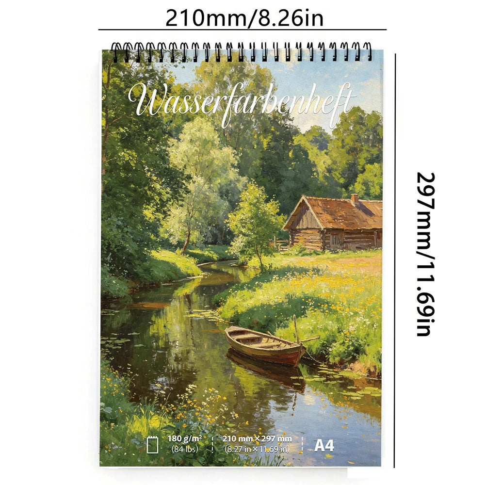 A4/A5 180GSM Spiral Bound Watercolor Sketchbook, 30 Sheets Acid-Free Thick Paper, Art Notebook for Watercolor, Gouache, Drawing,