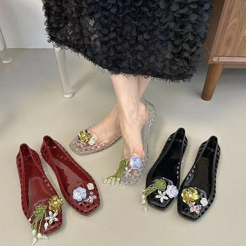 2026 women's new crystal shoes pearl jelly shoes, summer cute girls' crystal sandals, outdoor versatile slippers