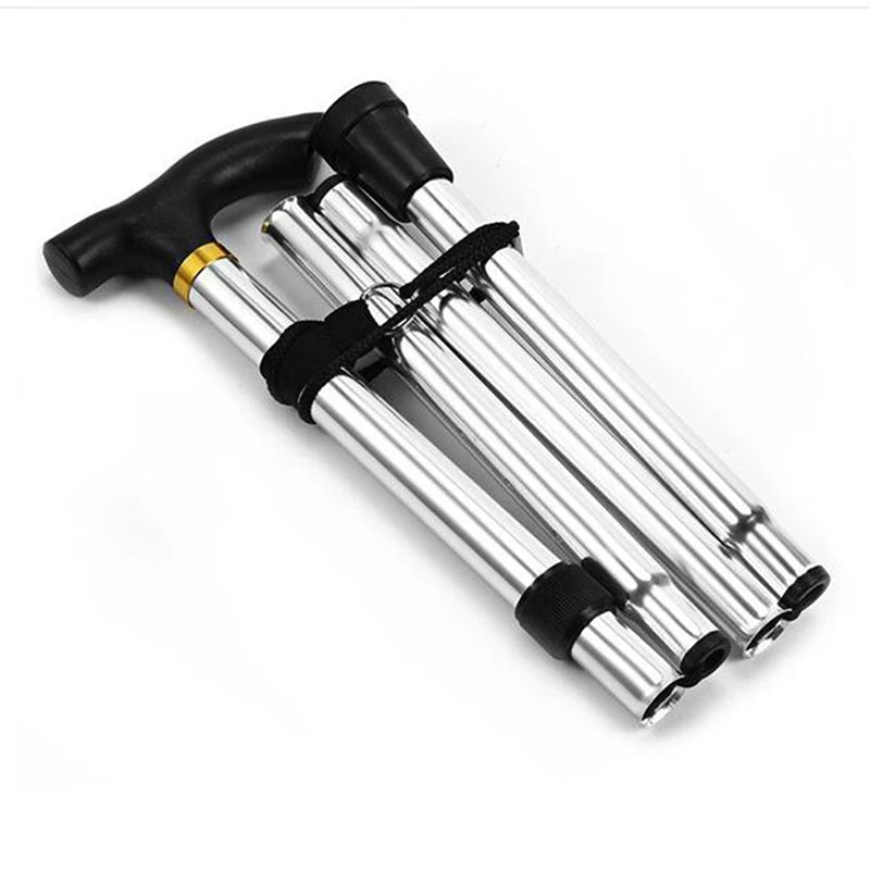 Telescopic Walking Stick Outdoor Hiking Trekking Poles Aluminum Alloy Metal Folding Cane Crutches Pole For Elderly People