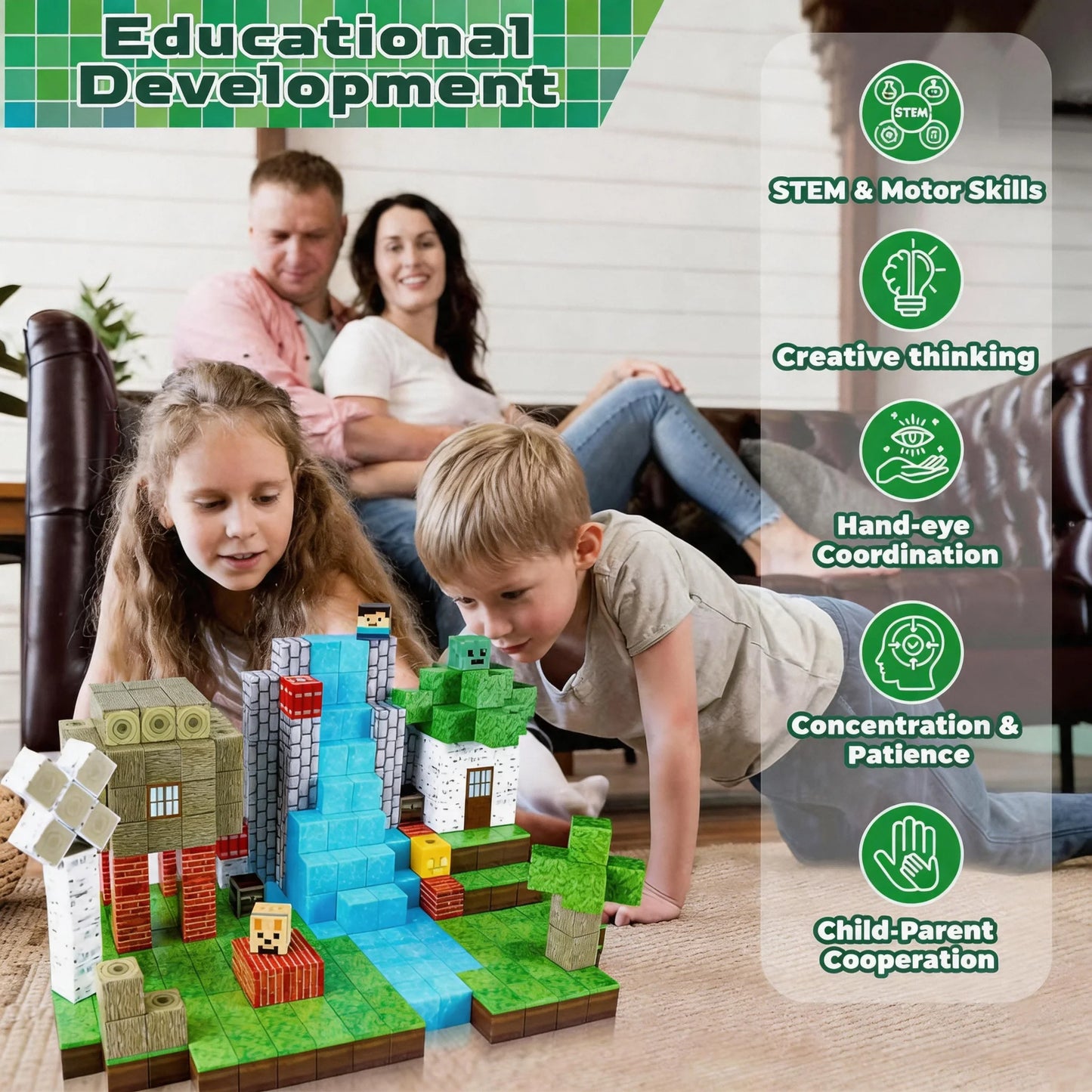 Pixel Mining Magnetic Forest House Cube Building Blocks Set, STEM Educational Sensory Toy, Best Gift for Kids 3+,100PCS