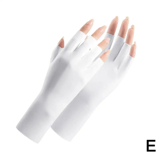 Women's Summer Ice Silk UV Protection Sunscreen Gloves Half Finger Thin Breathable Cooling Driving Gloves