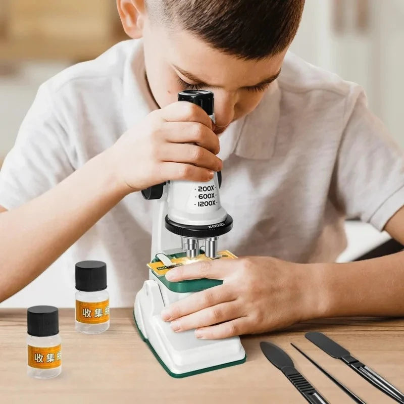 Kids Microscope Kit 200X-1200x Portable loupe Biological Science Stem Toy School Educational Pocket Microscope with LED Light