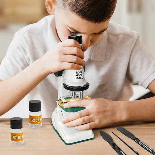 Kids Microscope Kit 200X-1200x Portable loupe Biological Science Stem Toy School Educational Pocket Microscope with LED Light
