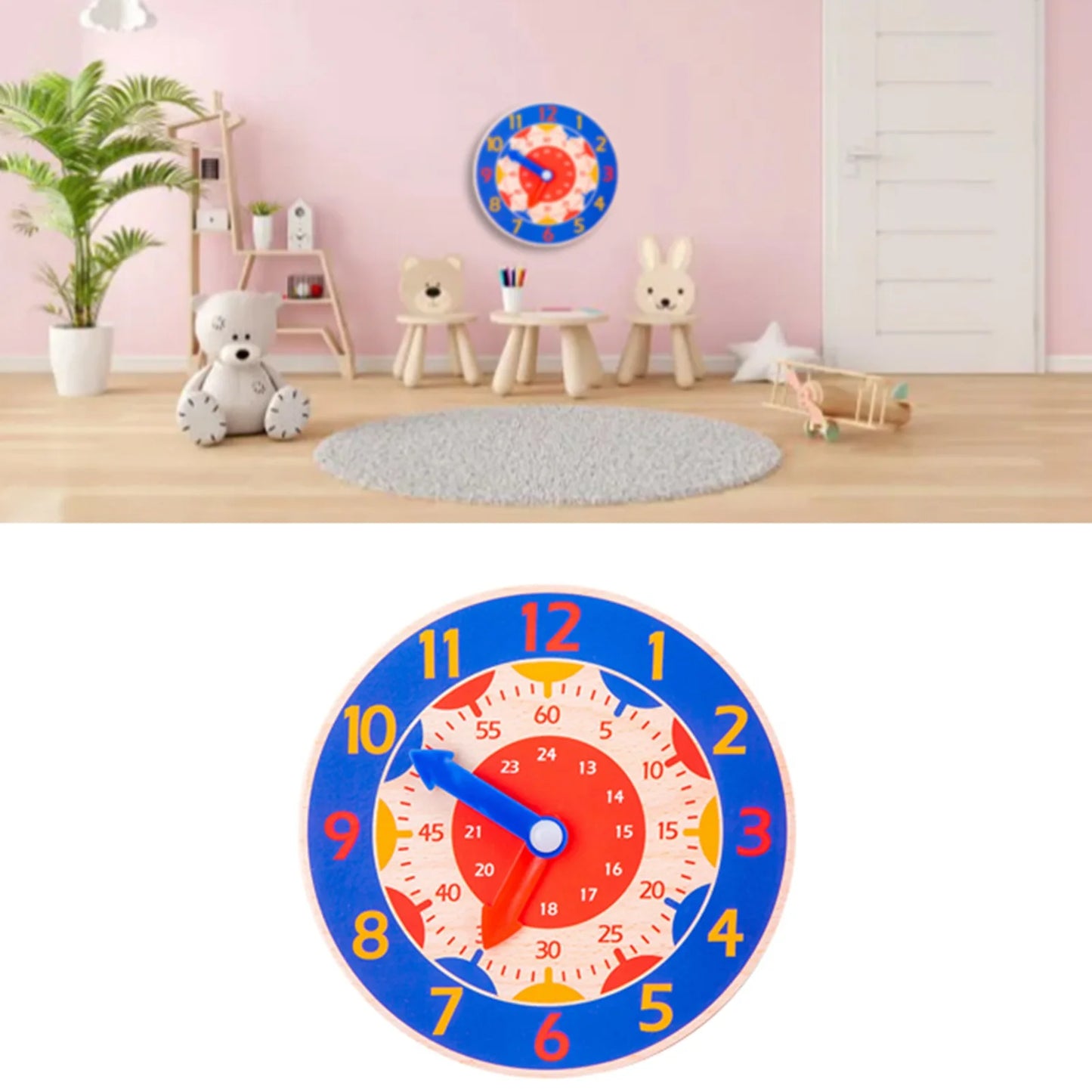 Cognitive Learning Clock  Wooden Cognitive Clock Improve Observation Teaching Clock Educational  for 4 to 6 Years Old Kids