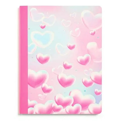 7.5"X9.75" College Rule Composition Notebook Bubble Hearts Pink for School Office Writing