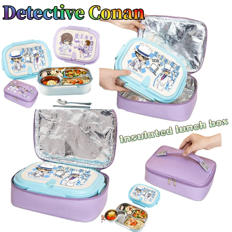 Detective Conan Stainless Steel Insulated Lunch Box Cute and Stylish Bento Box with Compartments for Male and Female Students