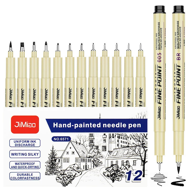 Professional 6/12pc Manga Art Marker Set Fine Line Sketch Pens for Drawing Illustration & Calligraphy Artist School Supplies Kit