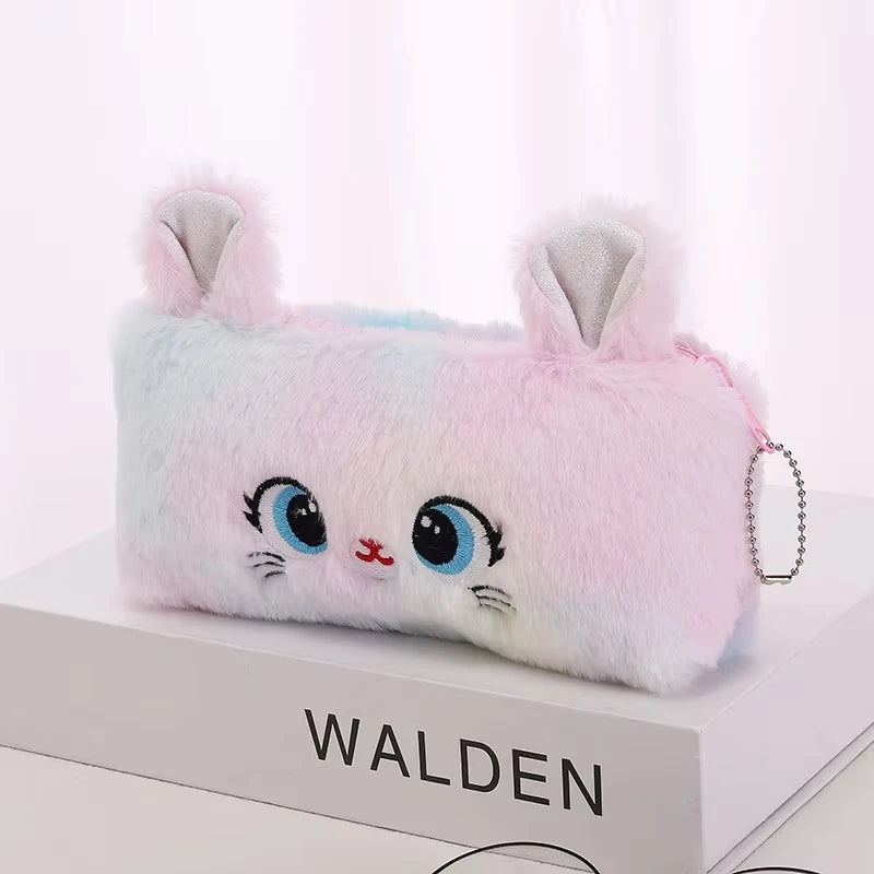 1/5/10PCs Plush Cartoon Pencil Case Cute Cat Pencil Pouch Large Capacity Pencil Bag Stationery for Girls Kids Back to School