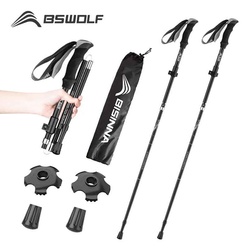 BSWOLF 2Pcs Ultralight Trekking Poles  Walking Sticks Hiking Canes  Folding Aluminum Walking Pole  Nodic Walking Sticks