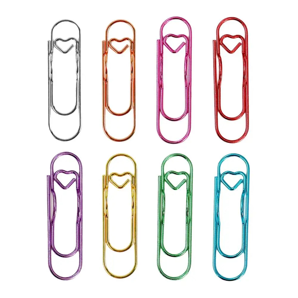 8pcs Love Shaped Paperclips Multifunctional Paper Fix Metal Pen Holder Clip Journal Document Clips Notebook Pin Accessories