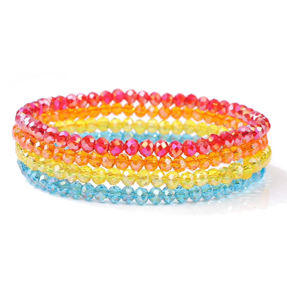 4Pcs/Set Crystal Bracelets For Women Girls Natural Stone Beads Bracelets Grey pink White blue series Crystal Fashion Jewelry