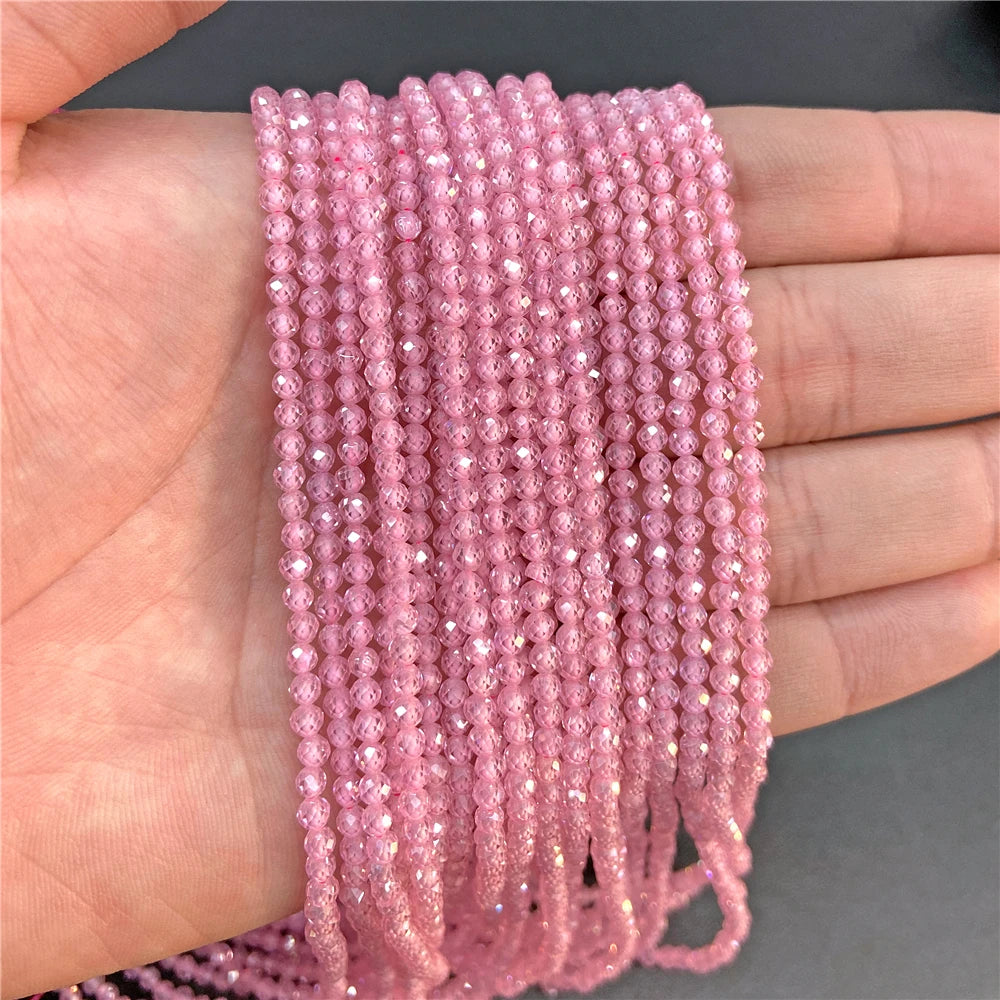 2mm 3mm 4mm Faceted Natural Stone Pink Rose Quartzs Crystal Beads Round Amethysts Loose Beads for DIY Jewelry Making Necklace