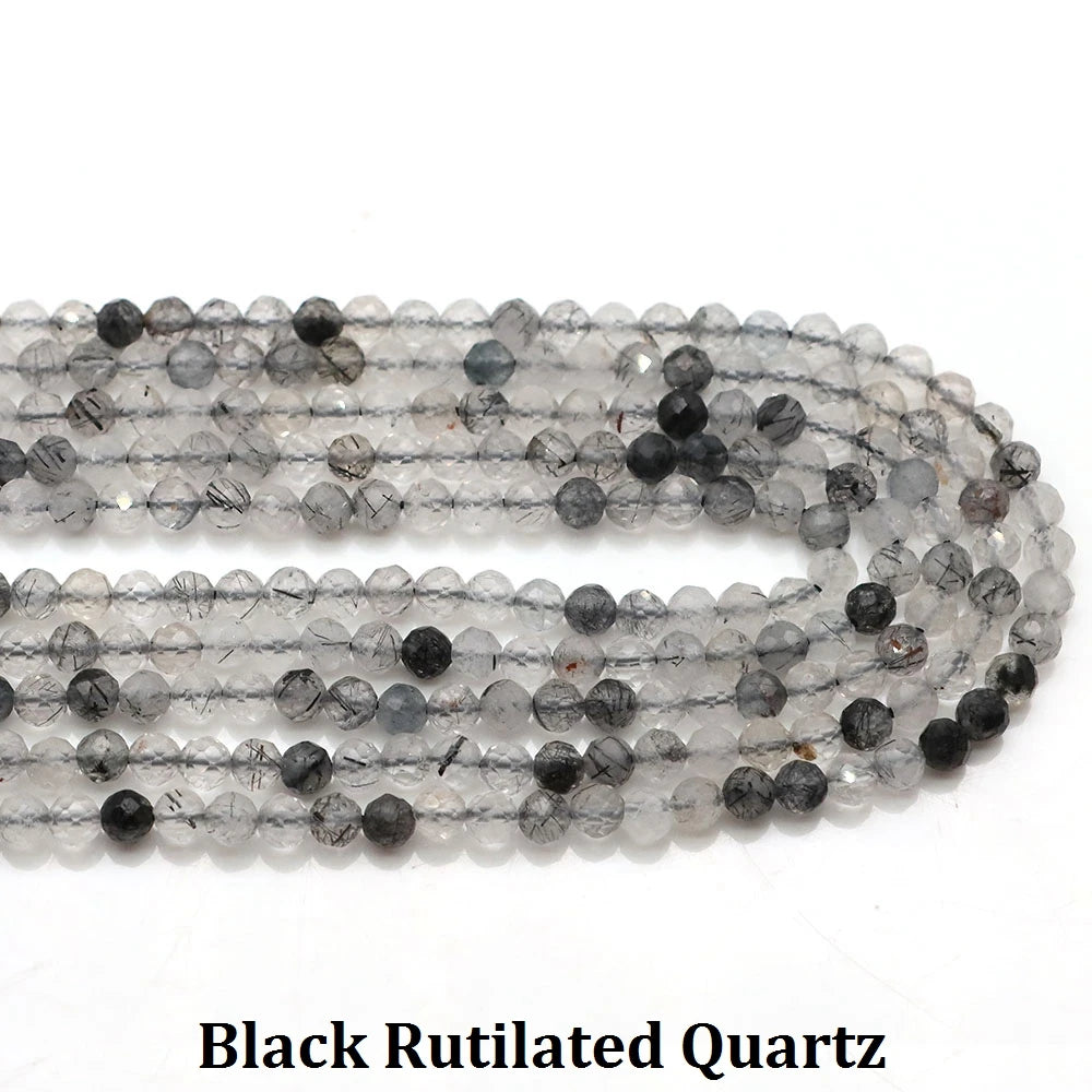 2 3mm Natural Faceted Amethyst Garnet Tourmaline Gem Stone Beads Round Mineral Bead for Jewelry Making DIY Bracelet Accessories