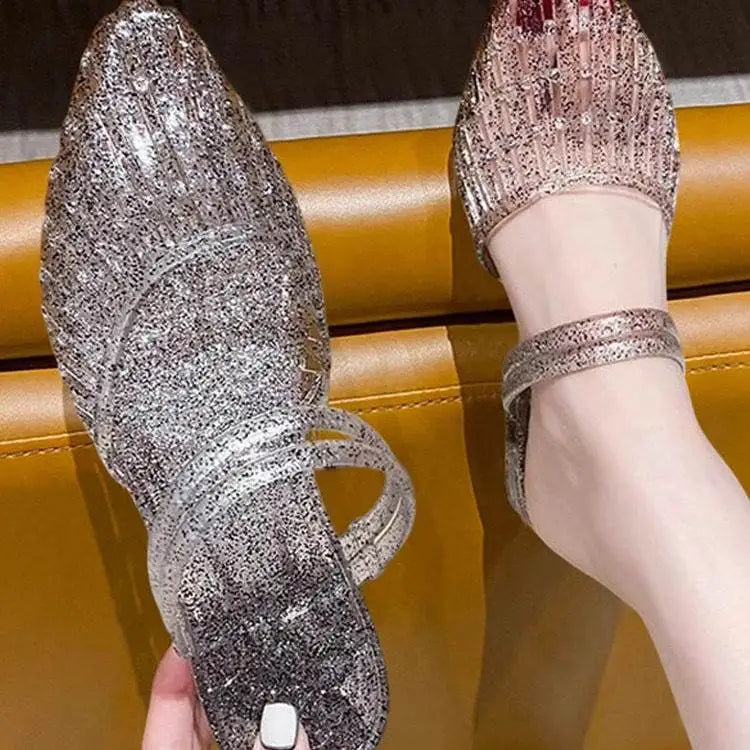 Casual Style Women's Crystal Jelly Sandals Summer Anti-slip Slippers Half Slippers Head Covered Fashionable Cool Slippers