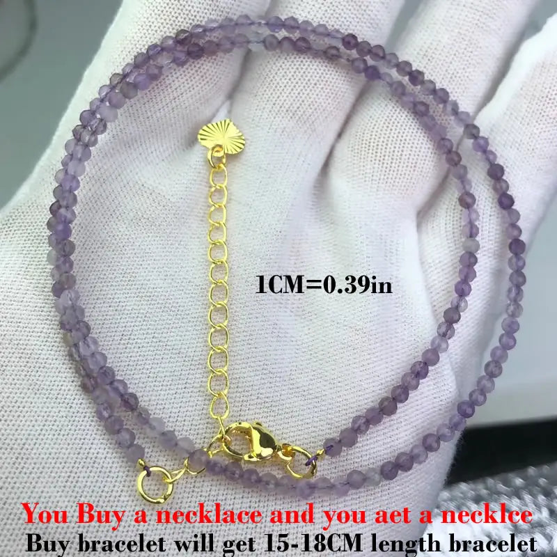 HOT Natural Stone 2mm Faceted Beads Necklace Crystal quartz Garnet agate Beaded Chains Fashion Simple Men Women Jewelry Gifts