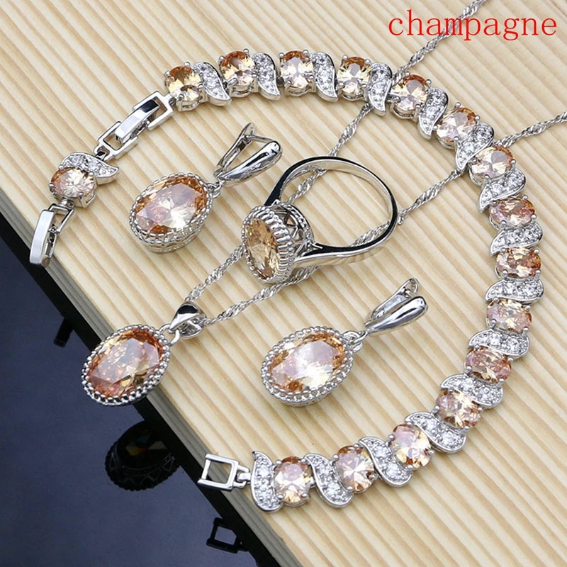 Natural 925 Silver Jewelry Red Birthstone Charm Jewelry Sets Women Earrings/Pendant/Necklace/Ring/Bracelets T055