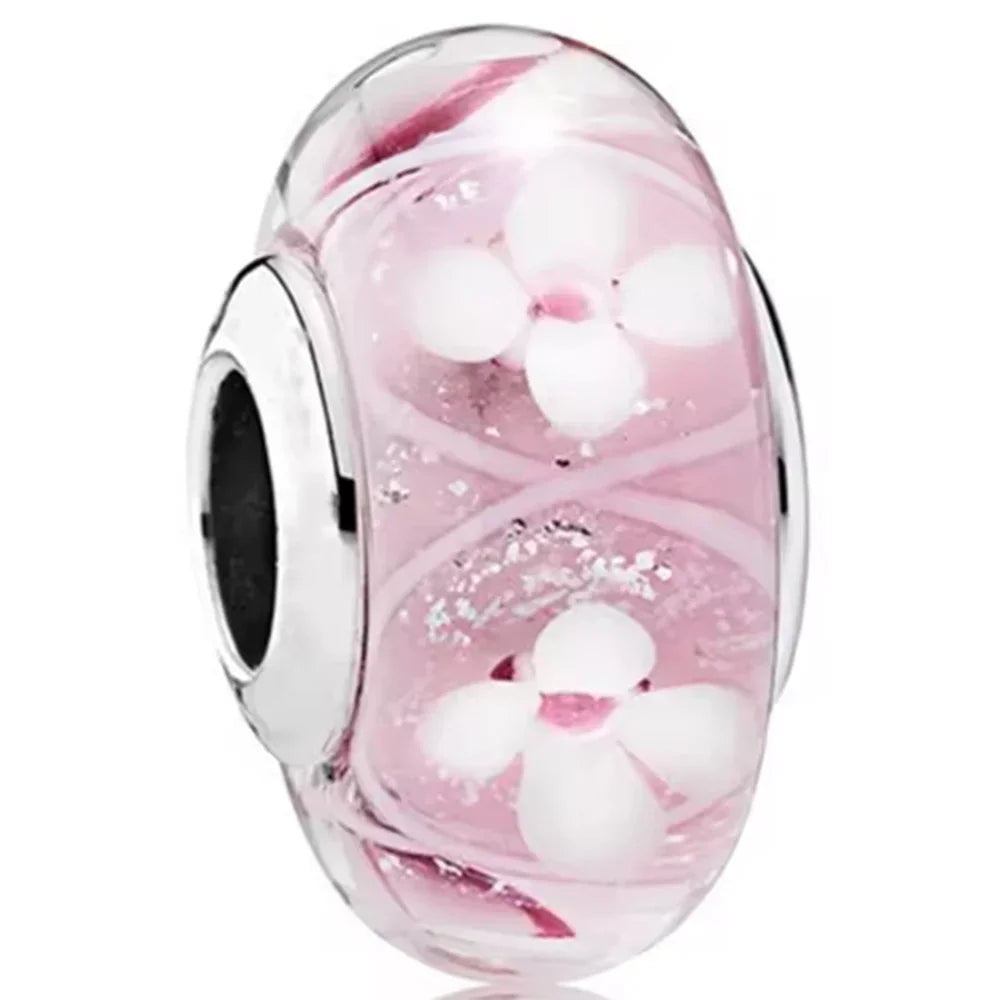 2025classic 925 Sterling Silver Colored Flower Leaf Cosmic Rainbow Murano Glass Charms Beads Fit DIY Bracelet Women Jewelry Gift