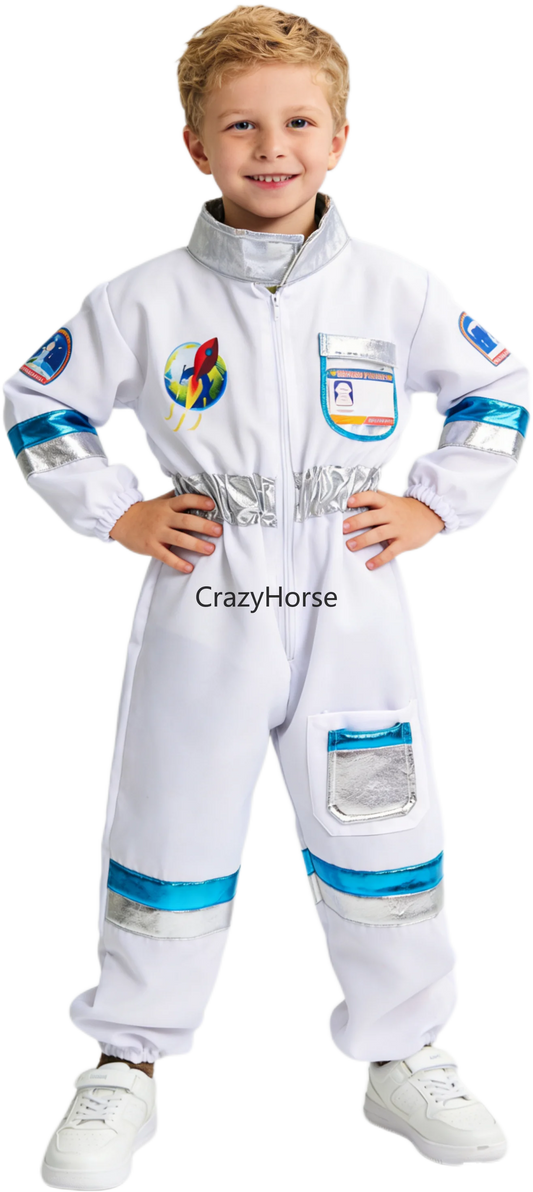 Kids Astronaut Costume Jumpsuit – Spaceman Dress-Up Outfit, Heights 90–140 cm
