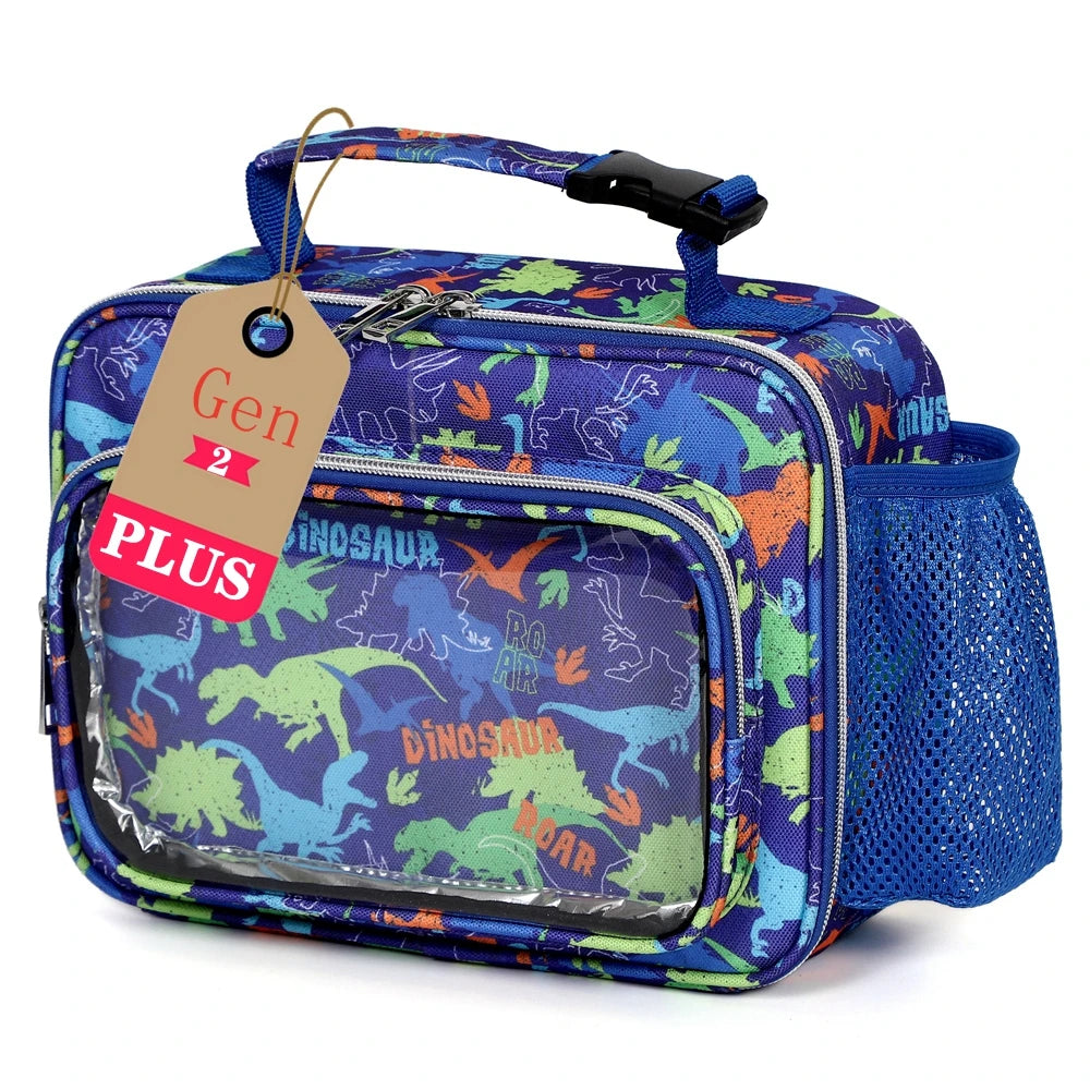 Clear Lunch Bag Kids Lunch Box Insulated Soft Bag Cooler Back to School Thermal Meal Tote Kit for Boys-Plus (Dinosaur-Affordable