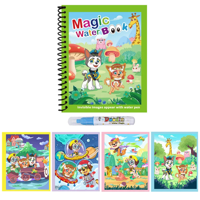 1PC Children's Watercolor Painting Magic Book with Refillable Water Pen for Children Animal Cartoon Painting Book Education Toys