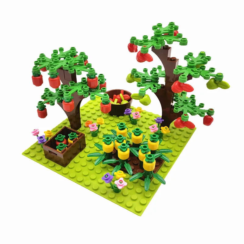MOC Farm Animals Trees Plants Building Blocks for Kids Compatible Classic Bricks Juguetes Bloques Base Plate Toys for Children