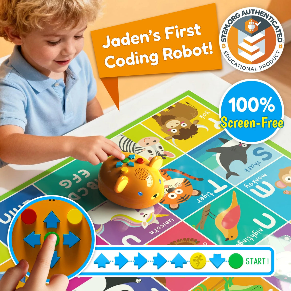 Apitor First Coding Robot Bear Screen-Free STEM Toy with LED Lights&Sounds Parent-Child Learning Kit Birthday Gift Kids Age 3+