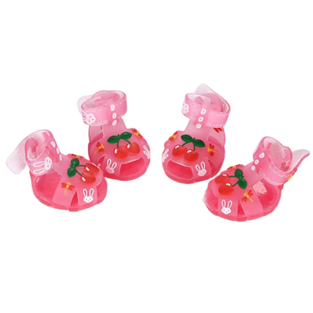 4Pcs/Set Cartoon Dog Summer Jelly Sandals Soft Adjustable Breathable Dog Shoes Wear-resistant Non-slip Hollow Puppy Shoes
