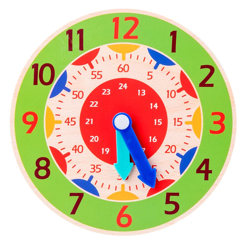 Kids Montessori Wooden Clock Toys Time Learning Teaching Aids Educational For Children Primary School Clever Board Toy