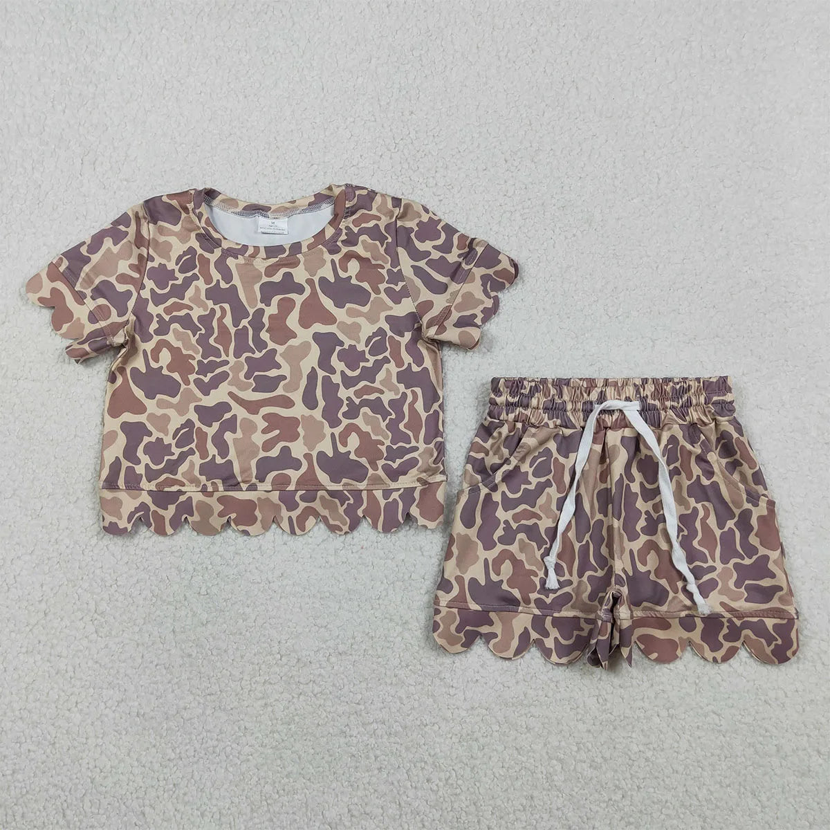 Boutqiue Comfy Cute Baby Girls Southern Khaki Camo Top Shorts Scallop Clothes Sets Toddler Clothes Children Clothing Wholesale