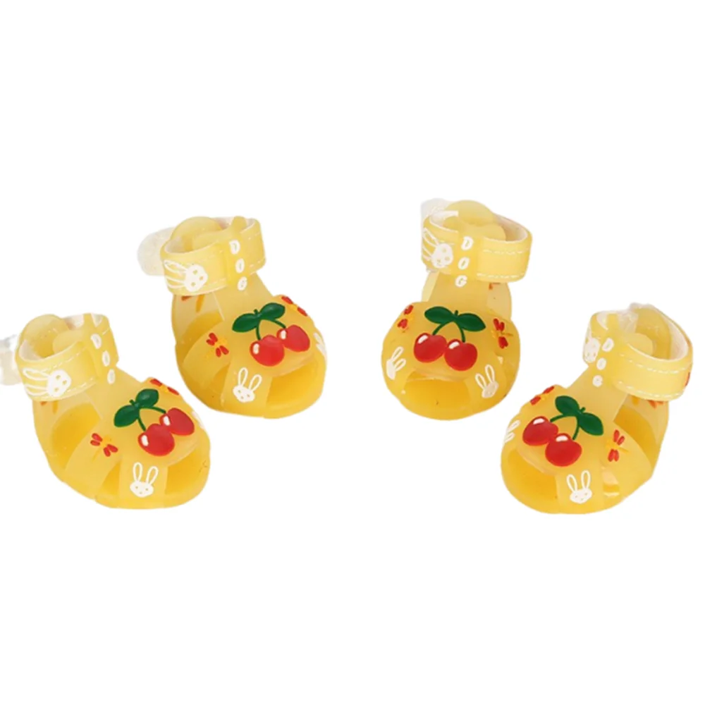 4Pcs/Set Cartoon Dog Summer Jelly Sandals Non-slip Adjustable Breathable Dog Shoes Wear-resistant Waterproof Hollow Puppy Shoes