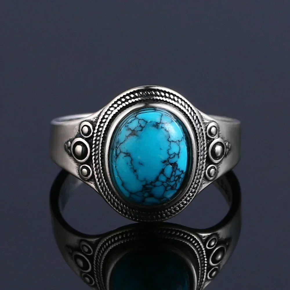 S925 Sterling Silver Ring Vintage Ring Gemstone Ring Silver Fine Jewelry Natural Turquoise Rings