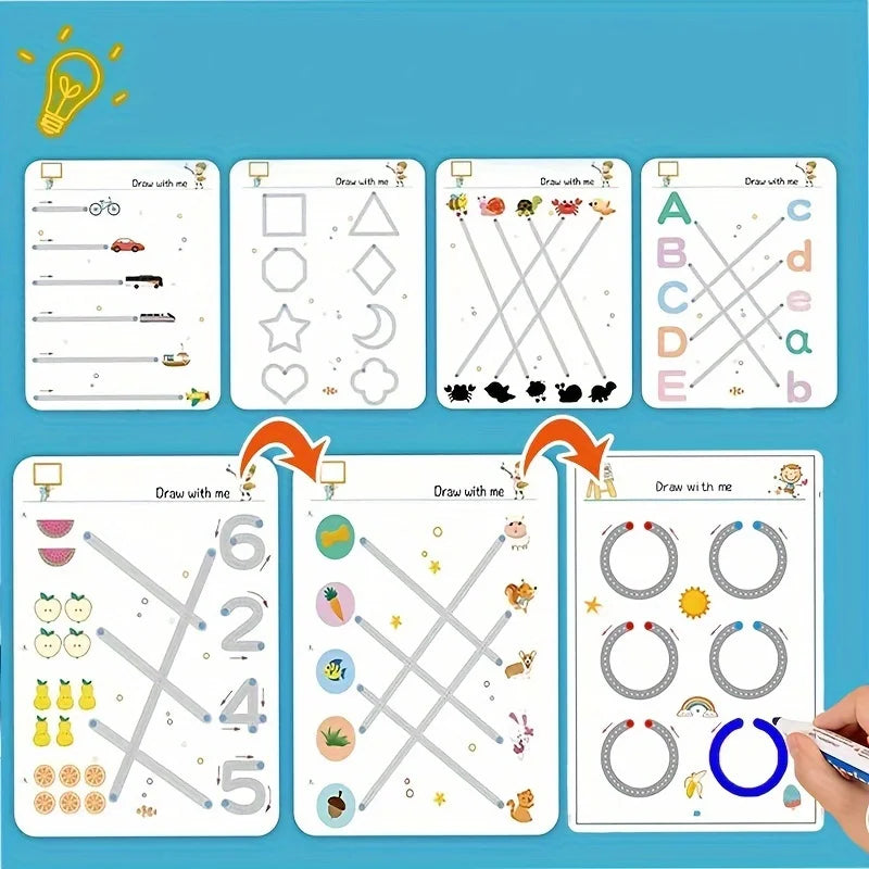 32-Page Reusable Magic Practice Notebook Set |   Whole Brain Development, Writing Training, and Art Education Handbook |   Learn Writing Skills, Paper Materials, Durable Binding |   Color Pages | Christmas Gifts