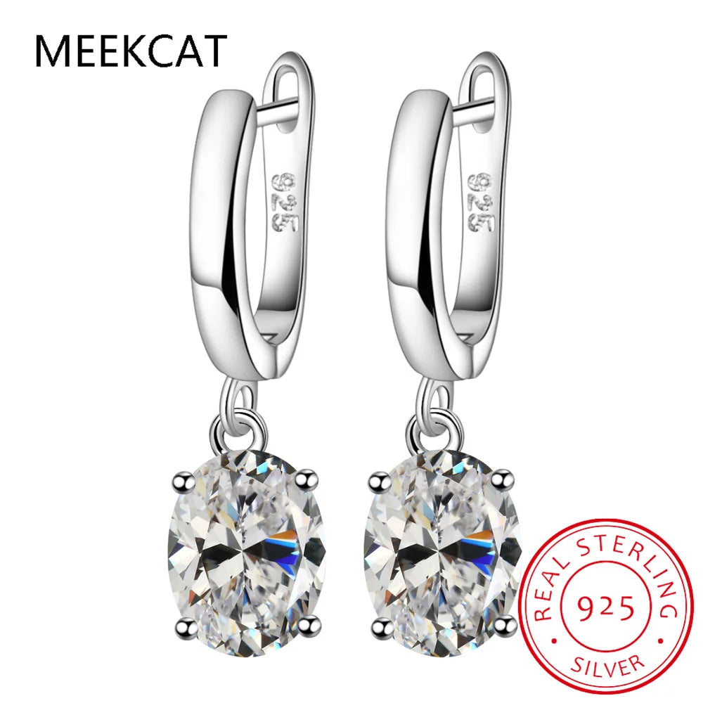 Oval Genuine Natural Blue Topaz 925 Sterling Silver Drop Earrings for Women Fashion Statement Gemstone Jewelry